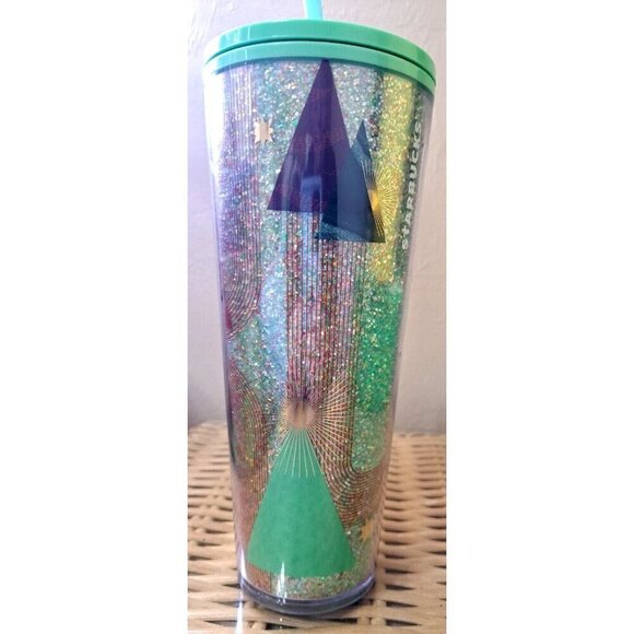 Starbucks Exclusive 2020 Glitter Christmas Tree Green 24 oz Cold Cup Tumbler NWT - Picture 4 of 8